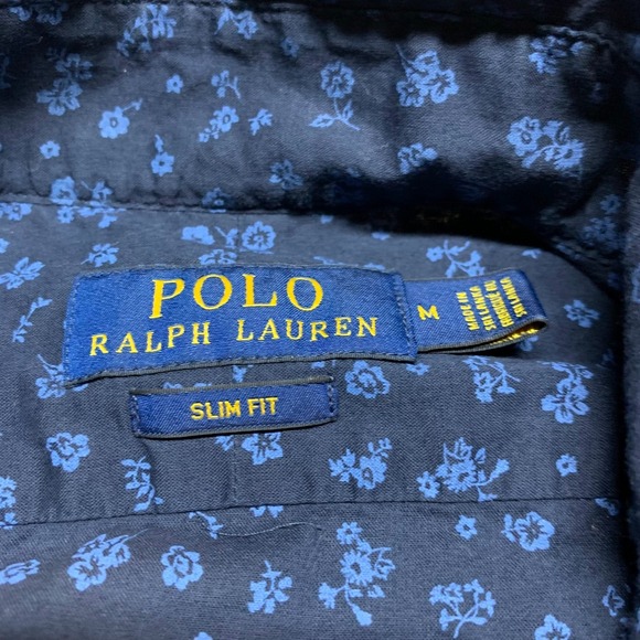 Polo Ralph Lauren Shirt Men's M Slim Fit Blue Floral Print Long Sleeve Button Up - Picture 4 of 7